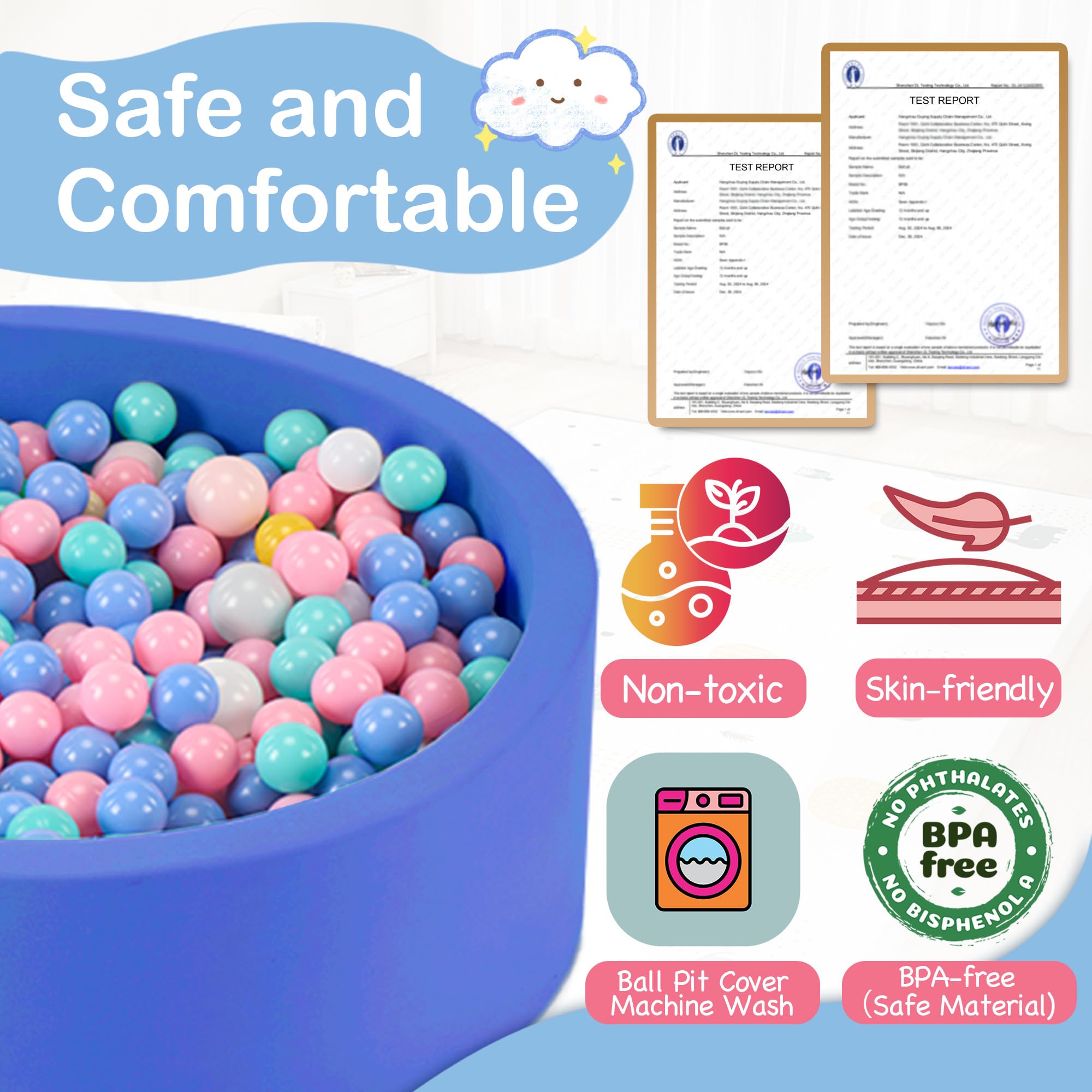 Aunekiv ball pit removable machine-washable cover for easy cleaning.