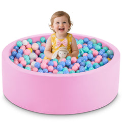 Aunekiv ball pit round pink with foam padding for safe toddler play.