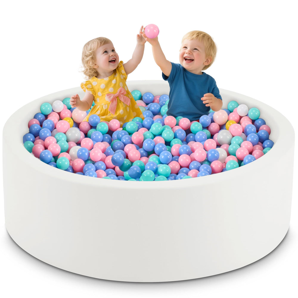 Aunekiv ball pit round white full view for safe indoor play.