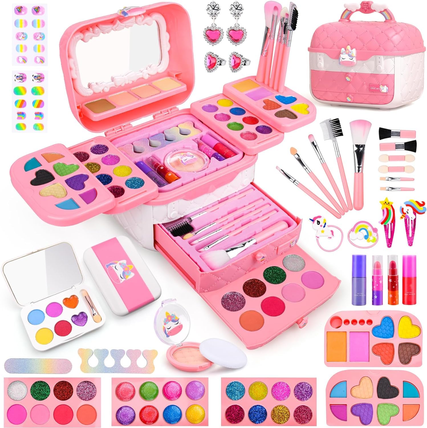Auney unicorn makeup kit case with mirror for portable play