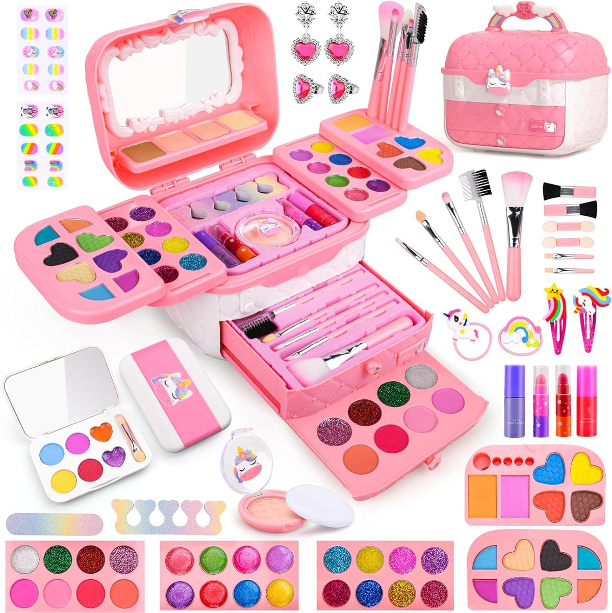 Auney unicorn makeup kit case with mirror for portable play