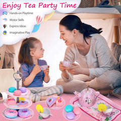 Auney Tea Set includes tea bags and lemon slices for pretend refreshments.