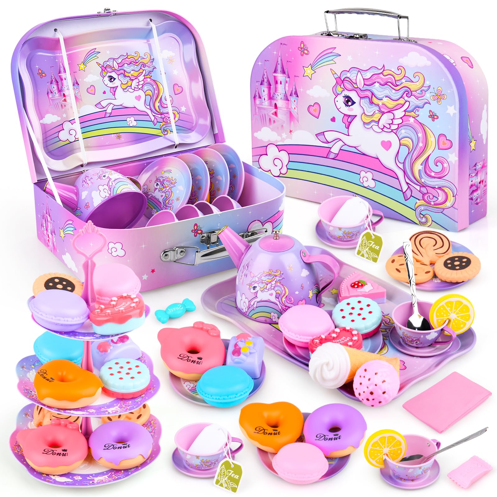 Auney Unicorn Tea Set teapot pouring during a realistic pretend tea party