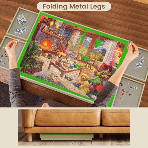 Auoleru puzzle board with built-in drawers for organized piece sorting.