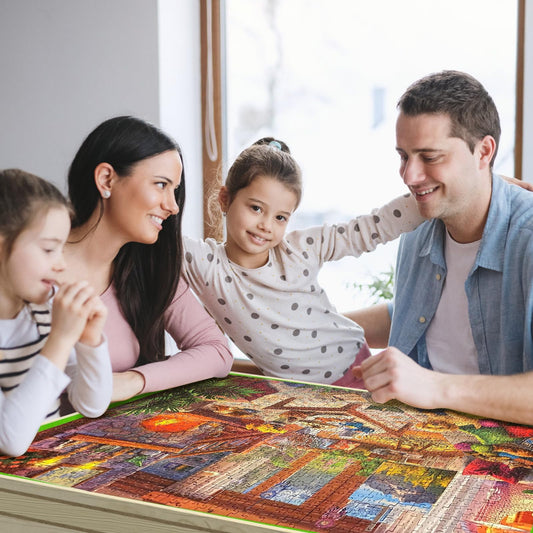 Auoleru large puzzle table with height-adjustable legs for comfortable seating.