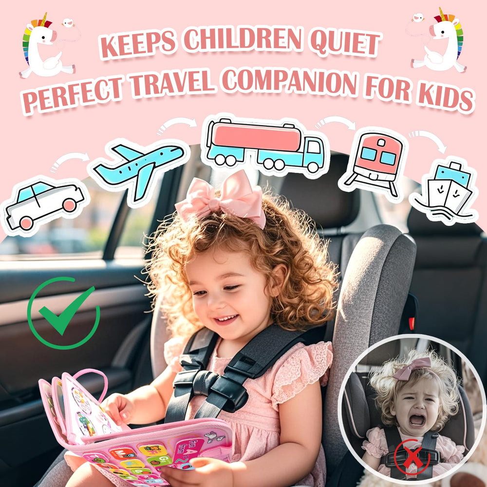 Aurasys Busy Board travel-compact design helps keep toddlers engaged during car or plane trips.