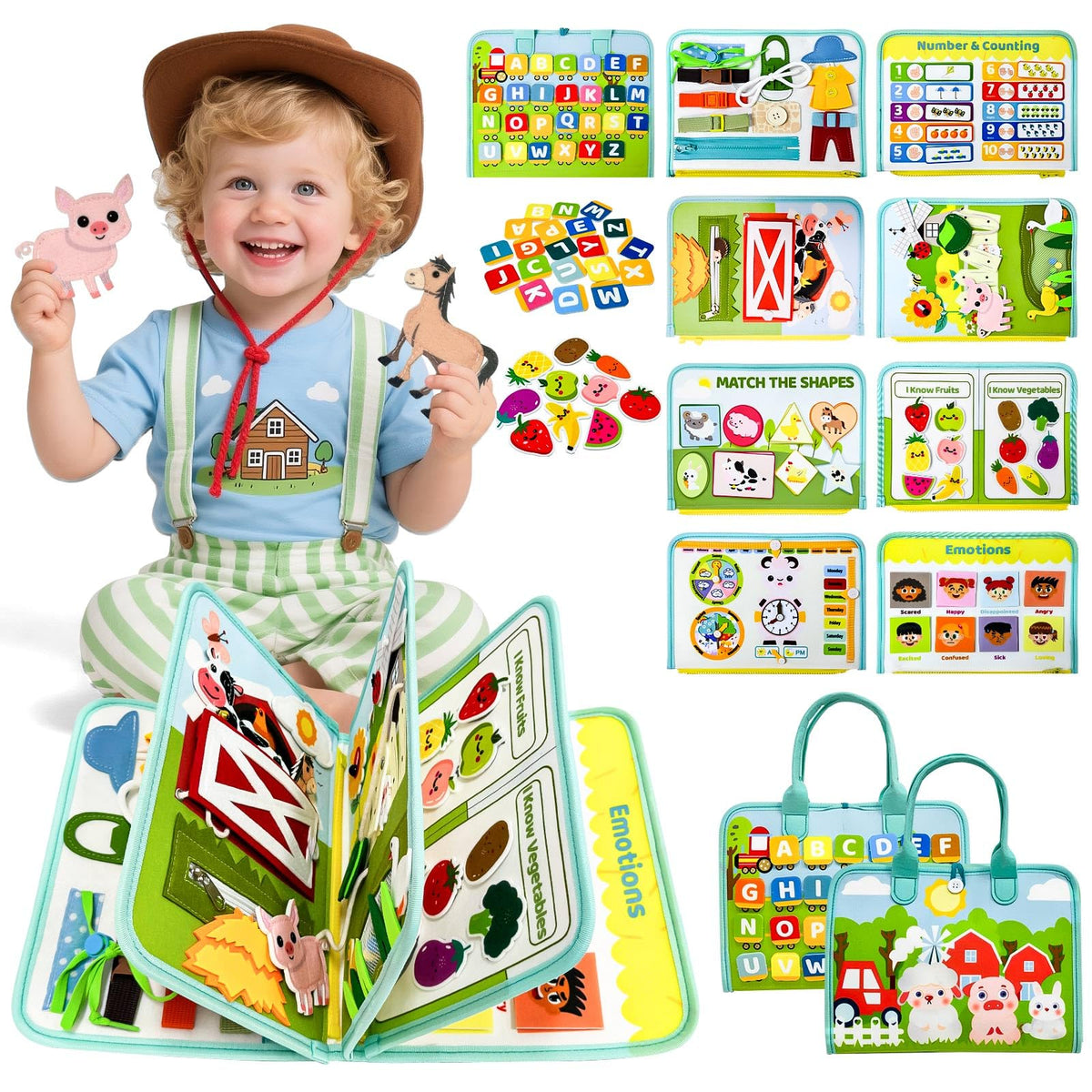 Aurasys Busy Book farm life panel enhances fine motor skills during play