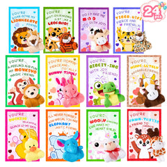 Aurdox 24-pack valentines with mini plush toys, ideal for inclusive classroom exchanges