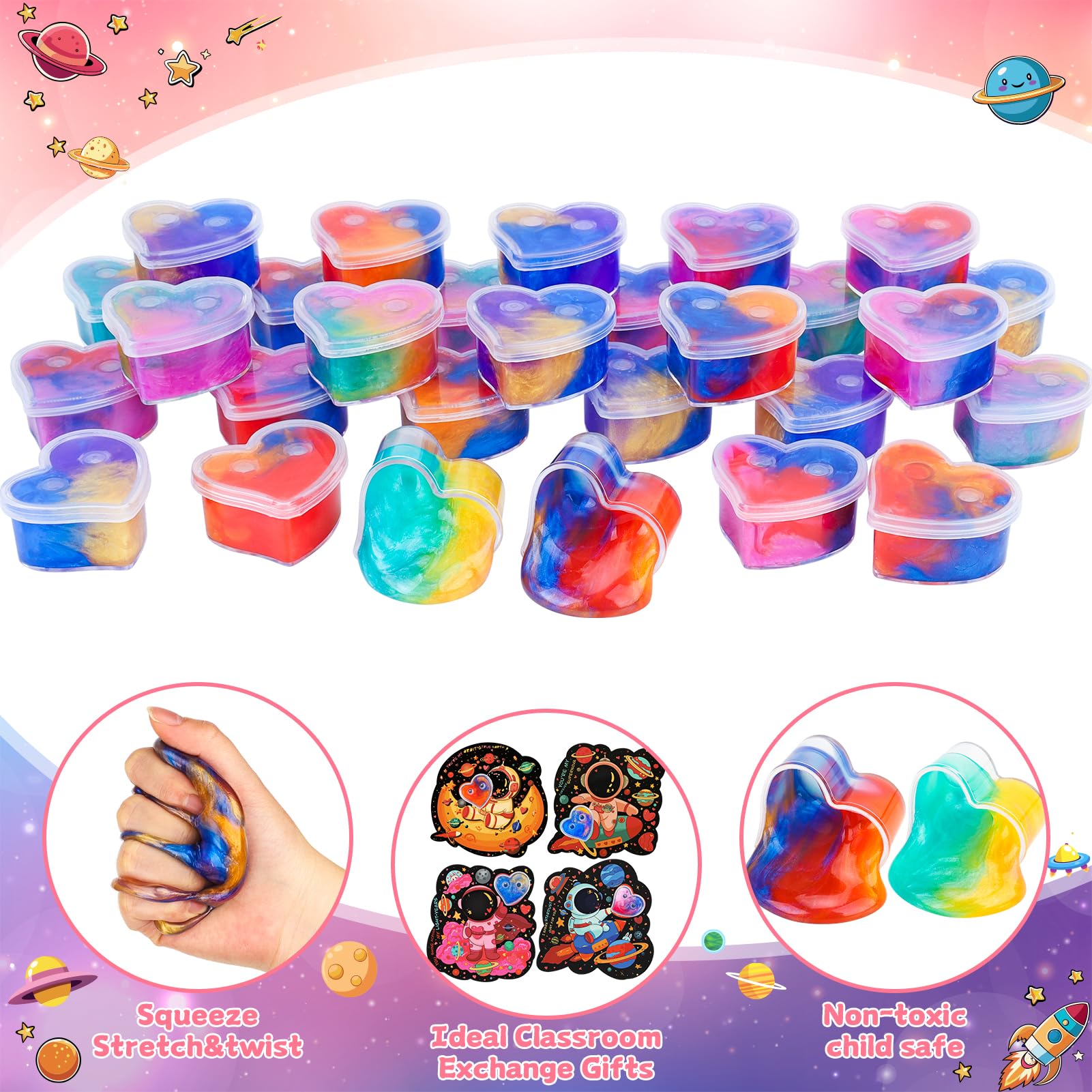 Aurdox 28-pack slime set with attachable cards for easy gifting.