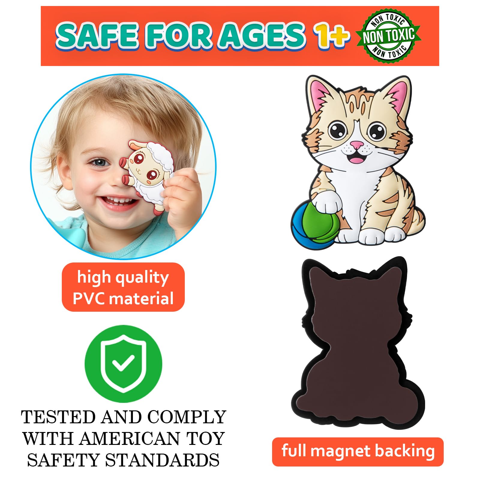 AUREDSHIP fridge magnet cat: large grip aids little fingers during pretend play
