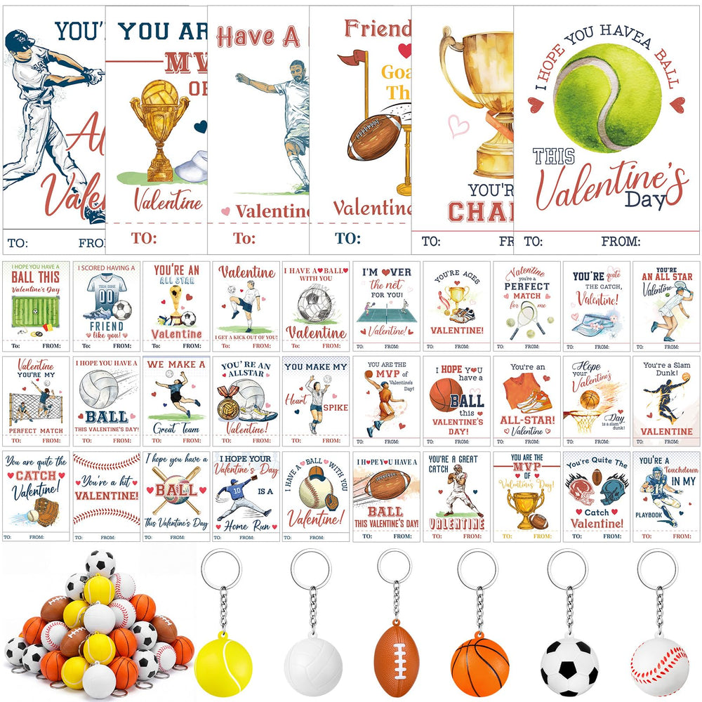 Aurelema valentines sports cards and foam balls set for classroom exchanges
