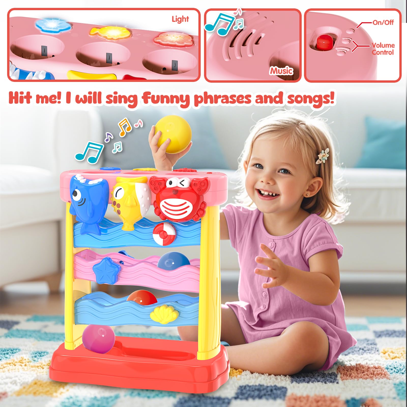 AuroTops Pound A Ball red crab design provides rhythmic play and motion for toddlers