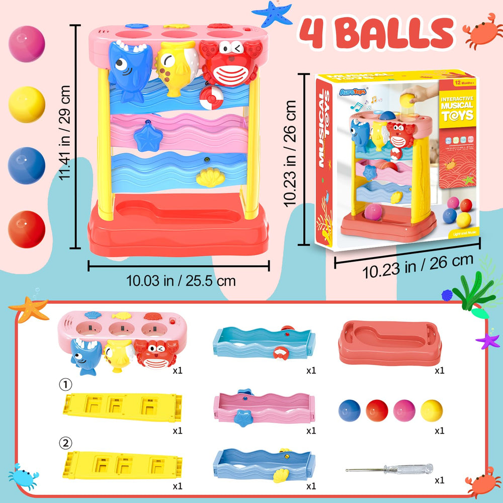 AuroTops Pound A Ball yellow dolphin design boosts hand-eye coordination through rolling balls
