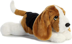 Aurora Adorable Flopsie Basset Hound plush with tri-color fur for cozy cuddling.