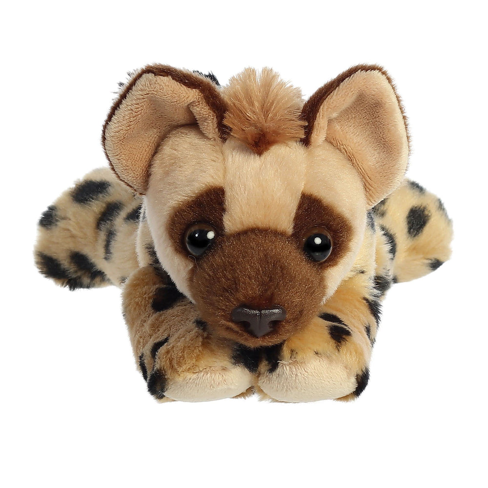 Aurora Flopsie Hunter Hyena, side view, ideal bedtime buddy and shelf display.