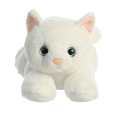 Aurora Precious White Kitty Flopsie belly view, cuddly feature ideal for cozy squeezes.