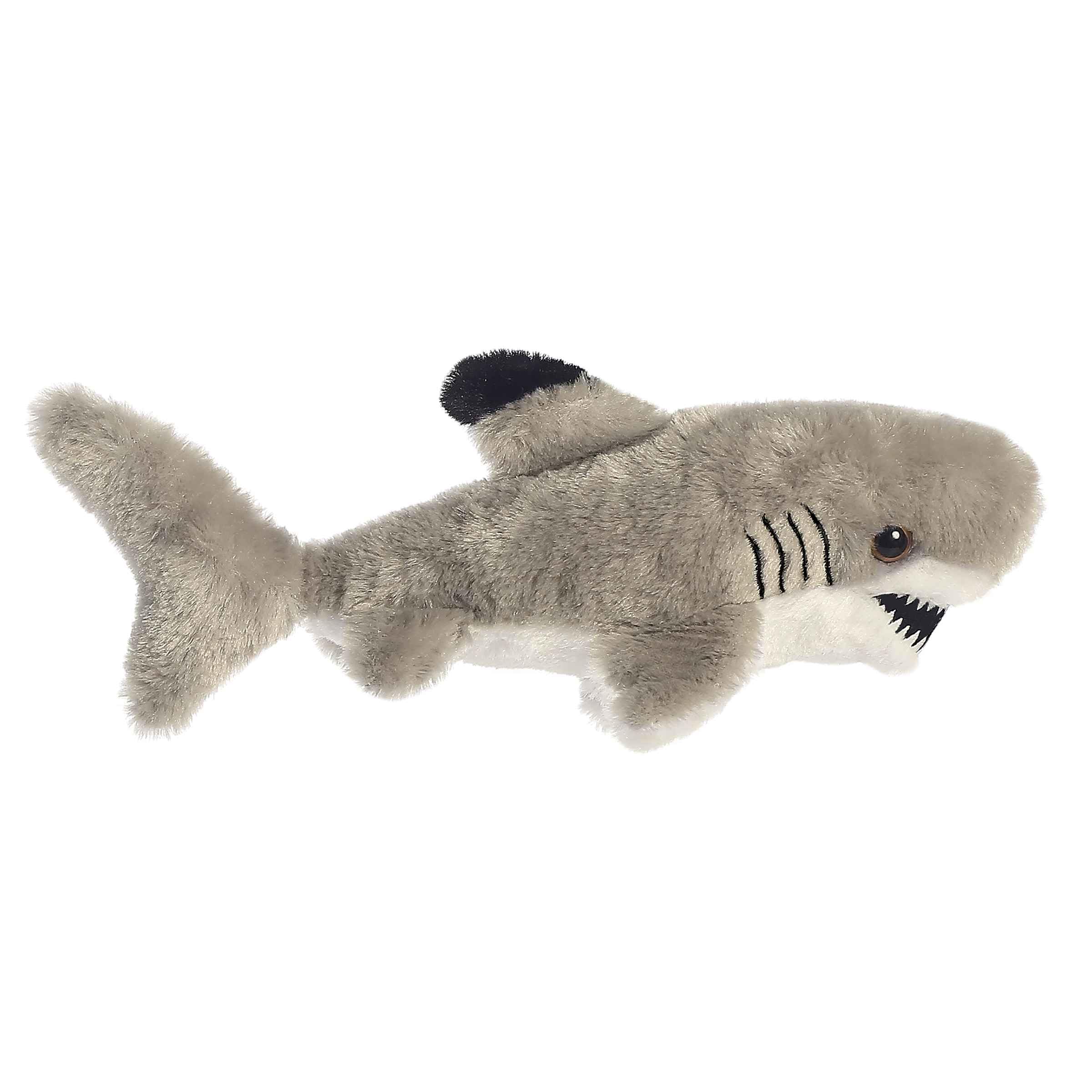 Aurora Adorable Mini Flopsie Black Tipped Shark belly-rest plush for cozy cuddling and imaginative play.