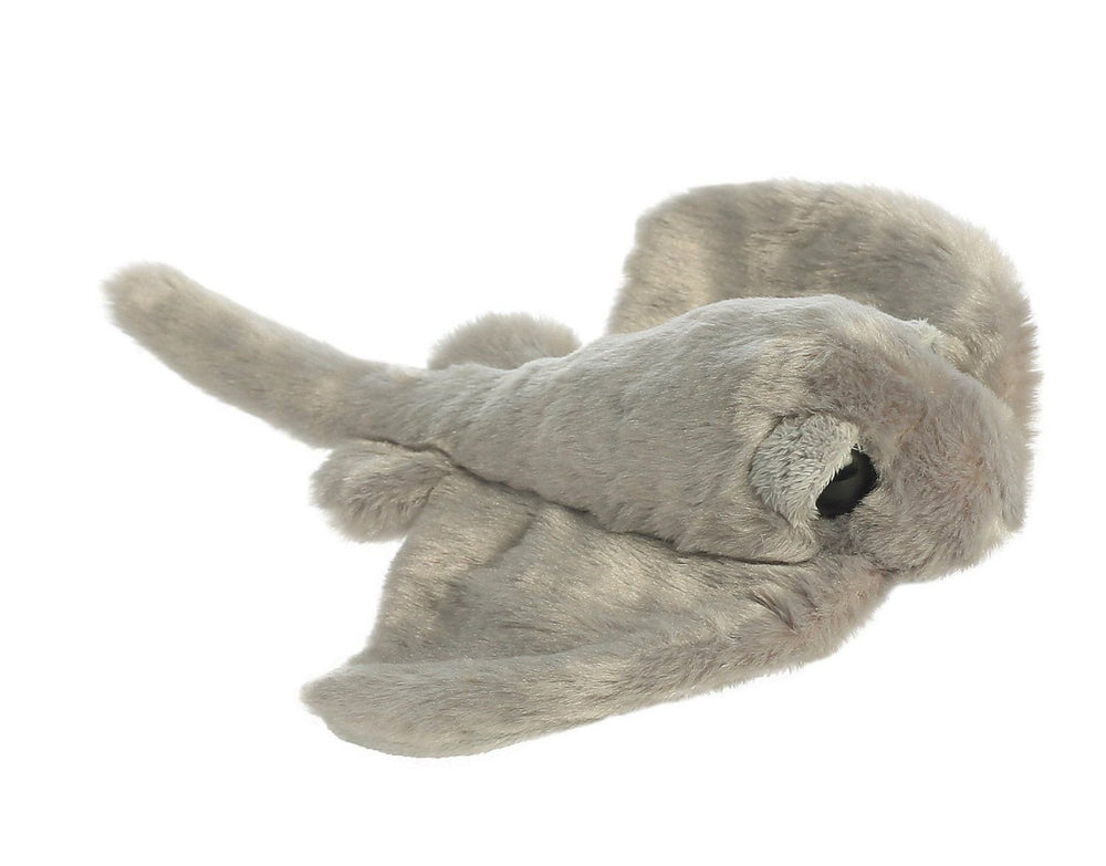 Aurora Adorable Mini Flopsie Sting Ray plush, soft gray cuddle buddy for bedtime and imaginative sea adventures.