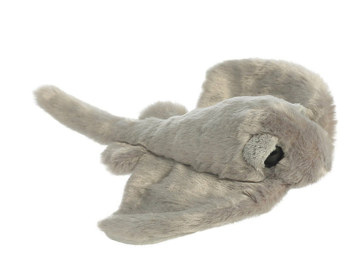 Aurora Adorable Mini Flopsie Sting Ray plush, soft gray cuddle buddy for bedtime and imaginative sea adventures.