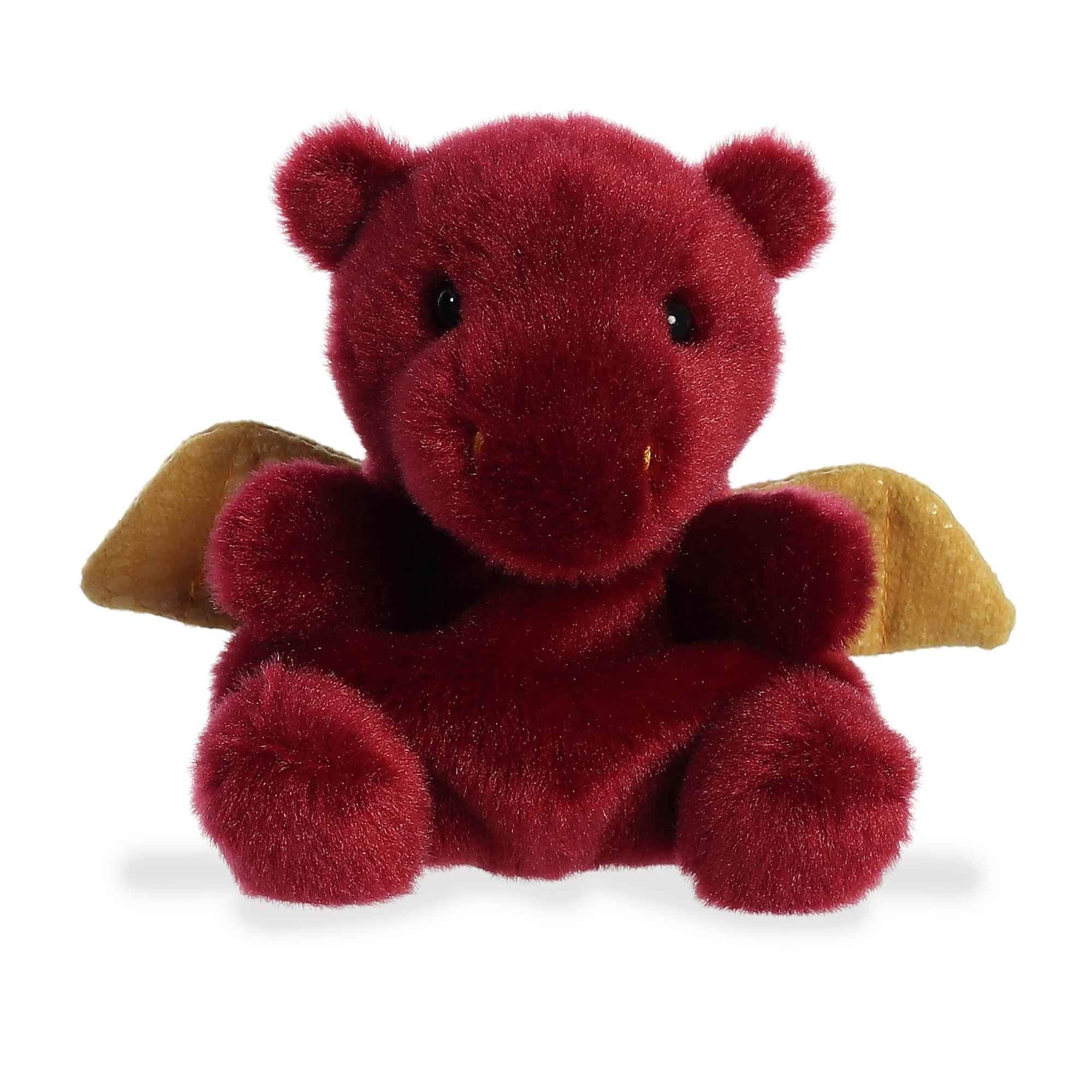 Aurora Aidan Dragon Palm Pal: red dragon with golden wings, ideal for cuddling.