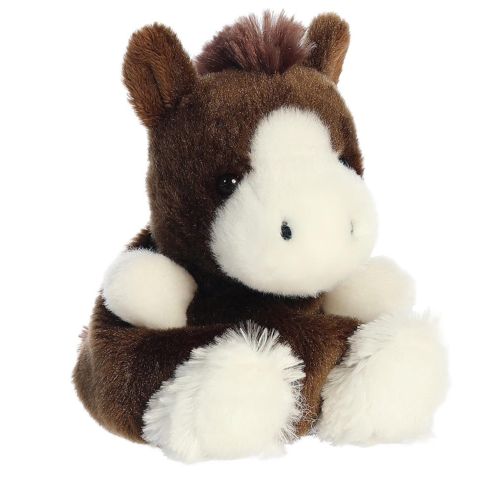 Aurora Adorable Palm Pals Darius Clydesdale front view, brown plush ideal for display.