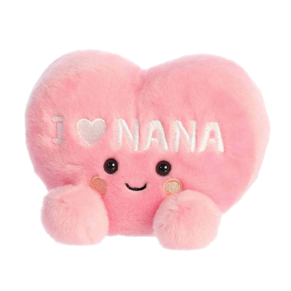 Aurora Palm Pals I Love Nana Heart stuffed animal in gift-ready packaging, a charming gifting option.