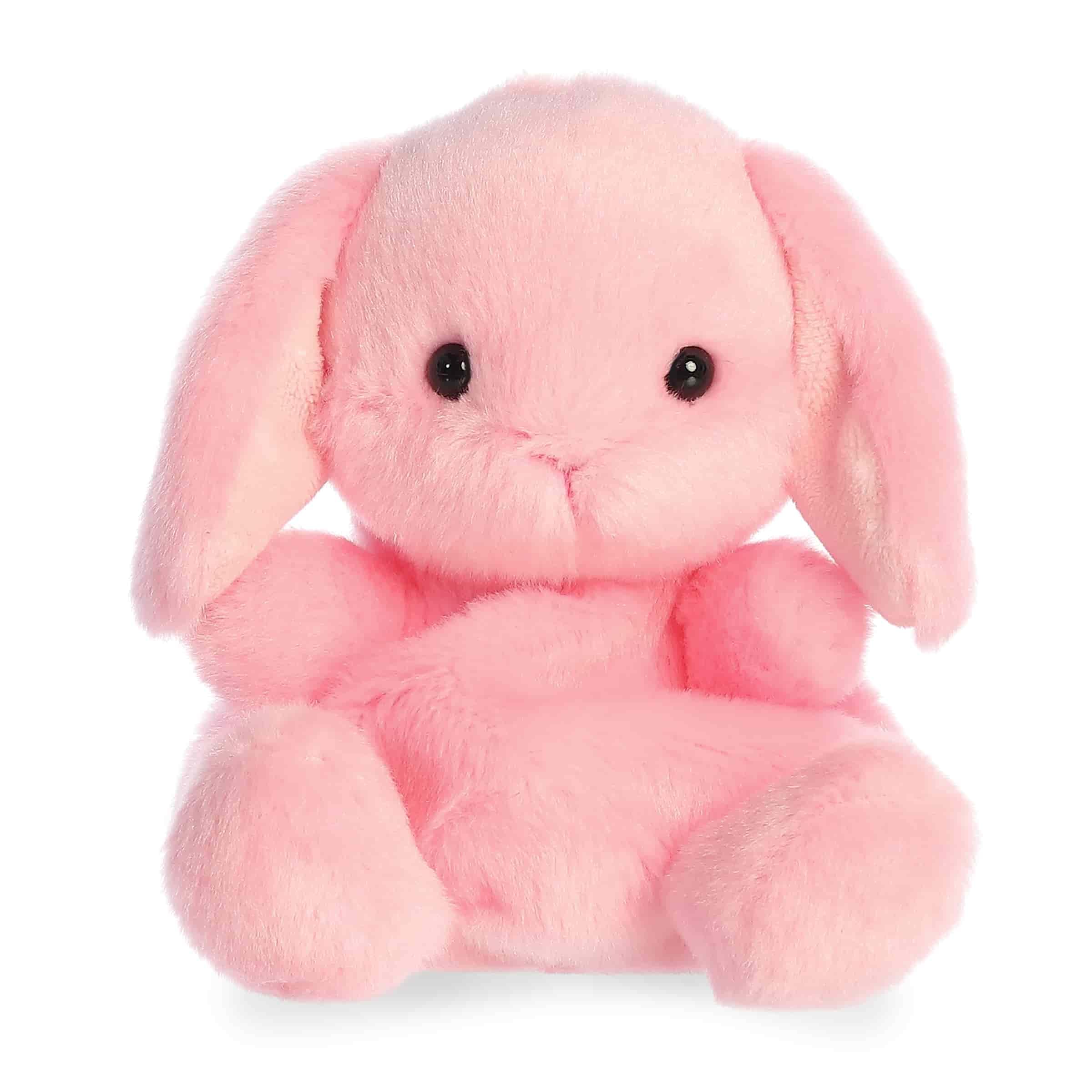 Aurora Adorable Palm Pals Petal Pink Lop Bunny plush closeup showcasing soft, fluffy fabric.