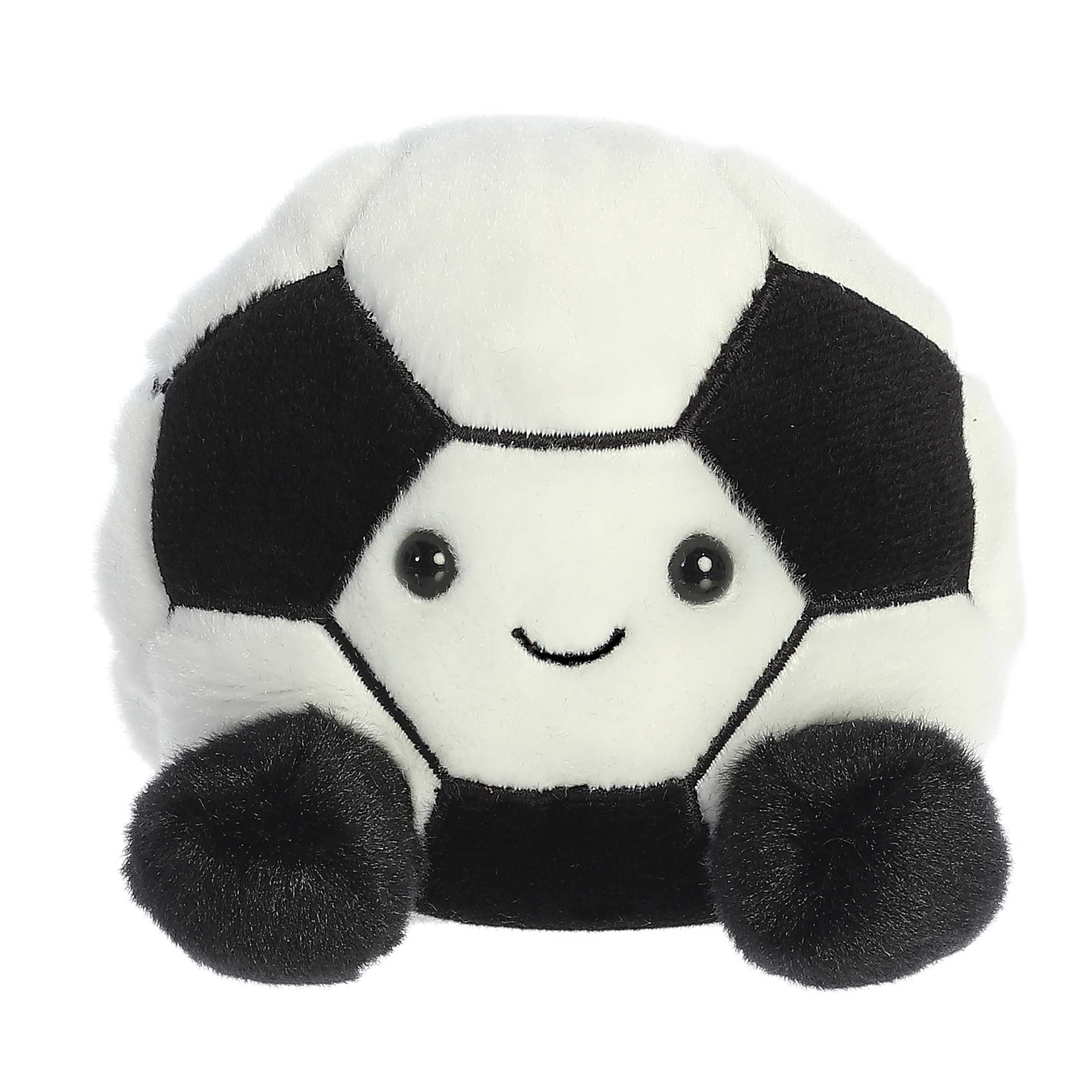 Aurora Striker 4-inch soccerball plush, ideal for cozy cuddles and play.