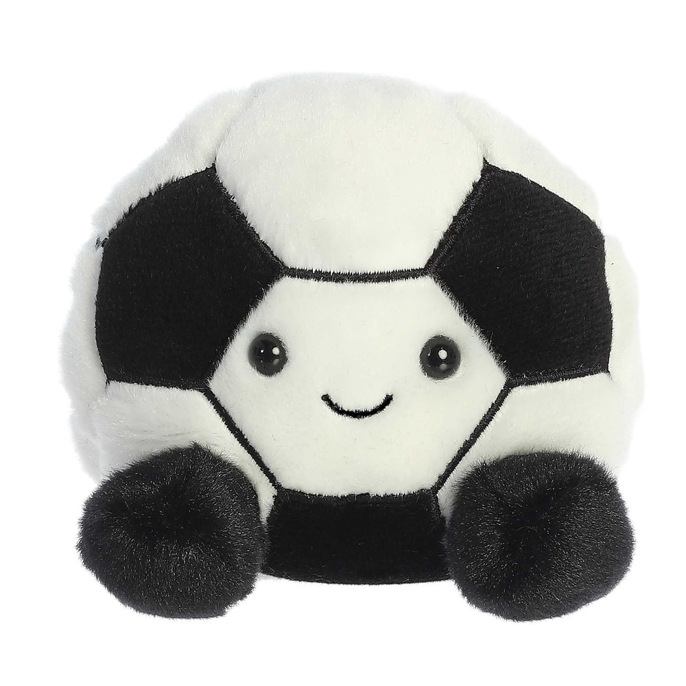 Aurora Striker 4-inch soccerball plush, ideal for cozy cuddles and play.