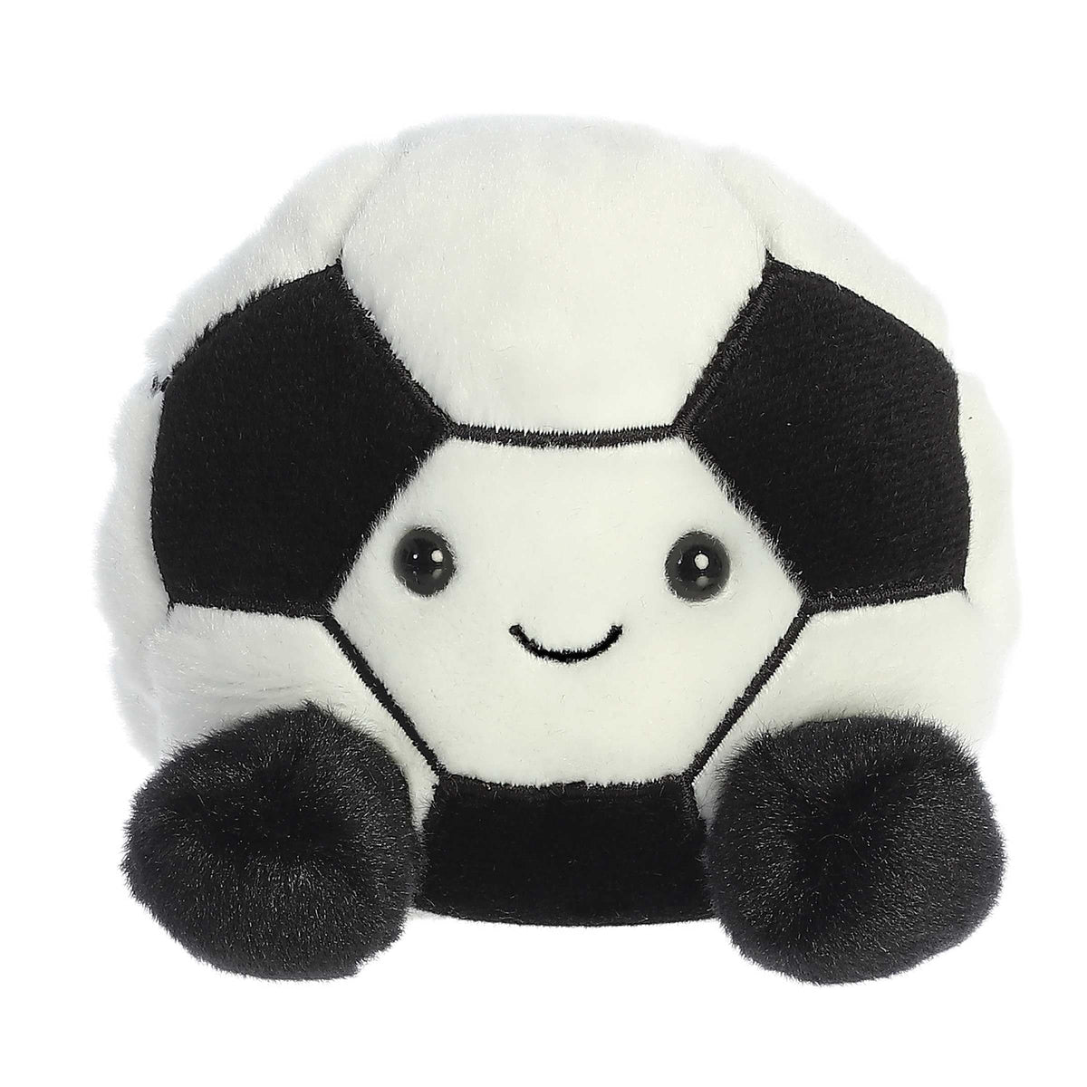 Aurora Striker 4-inch soccerball plush, ideal for cozy cuddles and play.