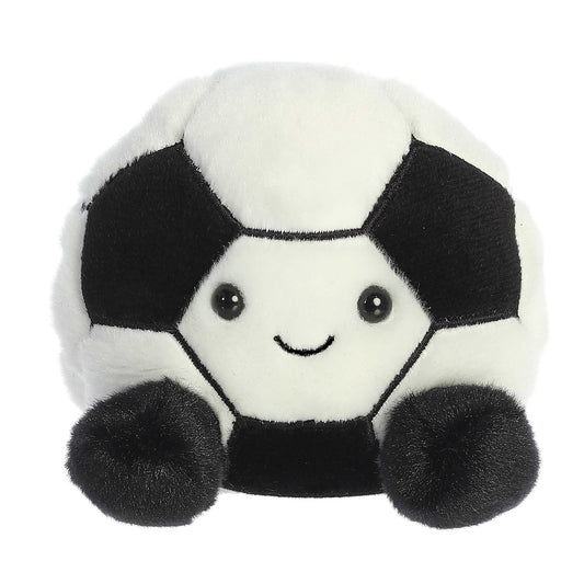 Aurora Striker 4-inch soccerball plush, ideal for cozy cuddles and play.