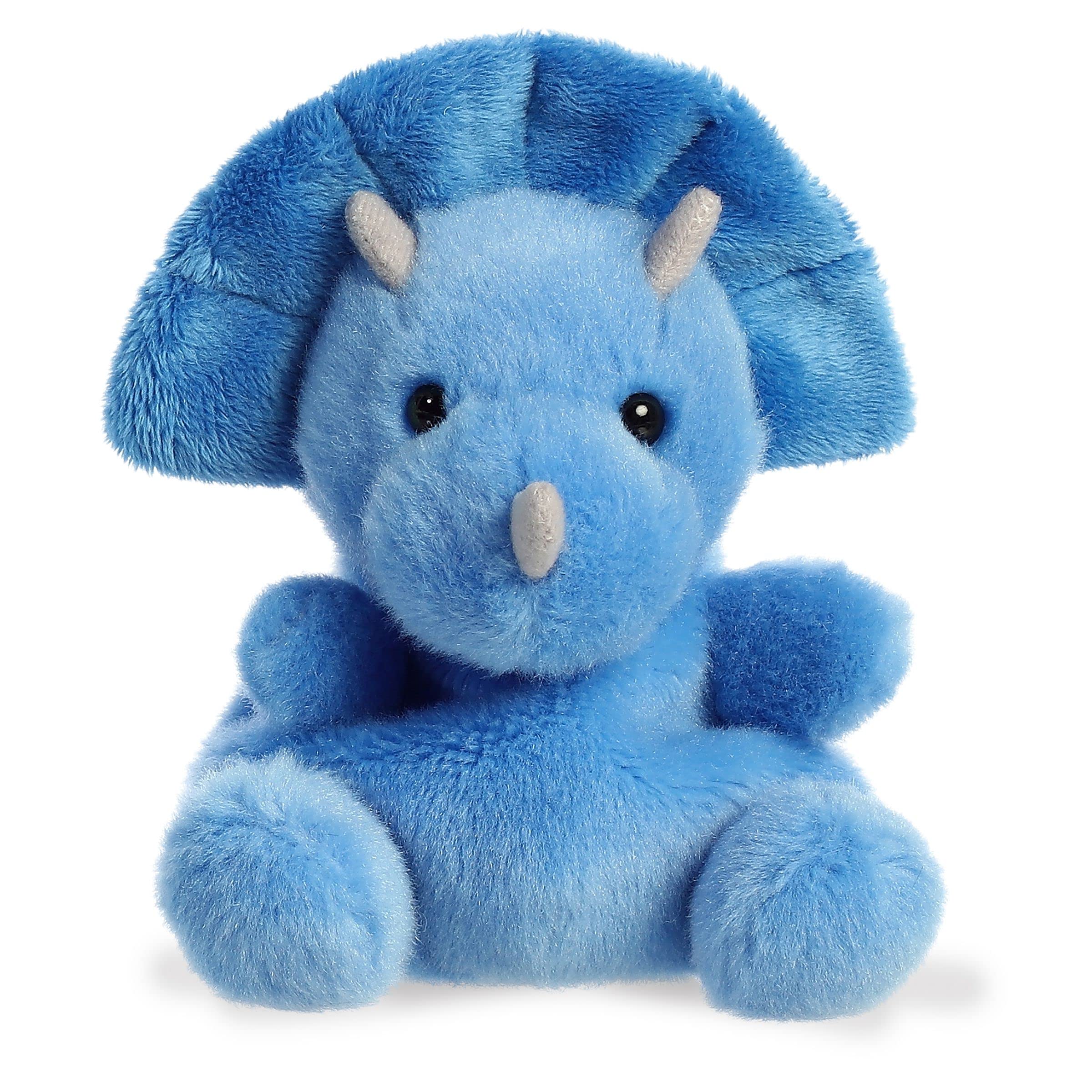 Aurora Palm Pals Tank Triceratops blue front view, cozy plush for imaginative play