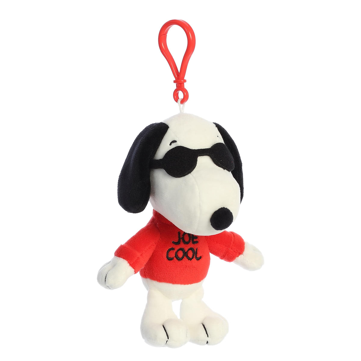 Aurora Adorable Peanuts Joe Cool clip-on stuffed animal on a bag for on-the-go fun.