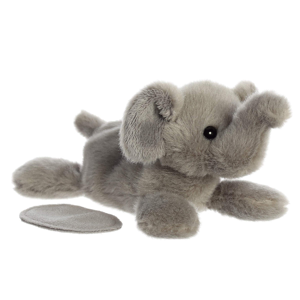 Aurora Shoulderkins Ella Elephant plush resting on shoulder; hands-free travel companion.