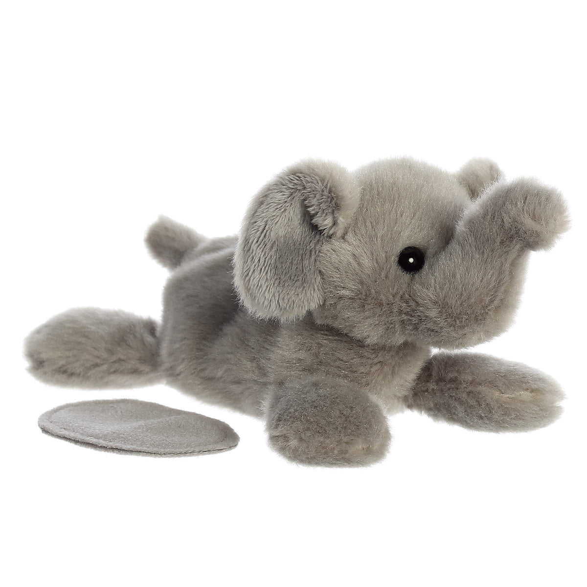 Aurora Shoulderkins Ella Elephant plush resting on shoulder; hands-free travel companion.
