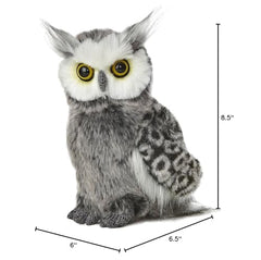 Aurora Barney Owl plush close-up showing detailed realistic features and cozy fabric.