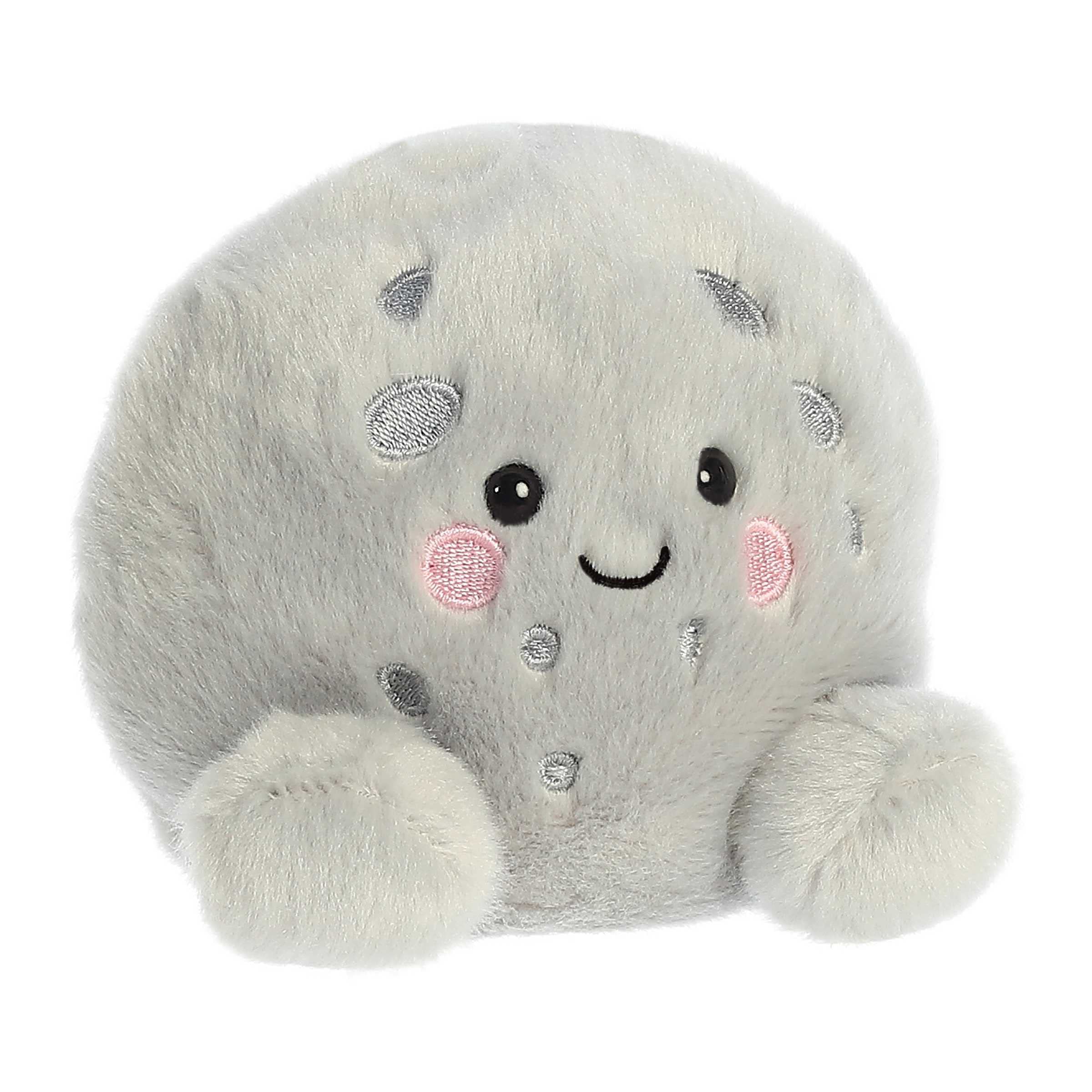 Aurora Celene Moon soft fluffy plush, pocket size for travel or desk display.
