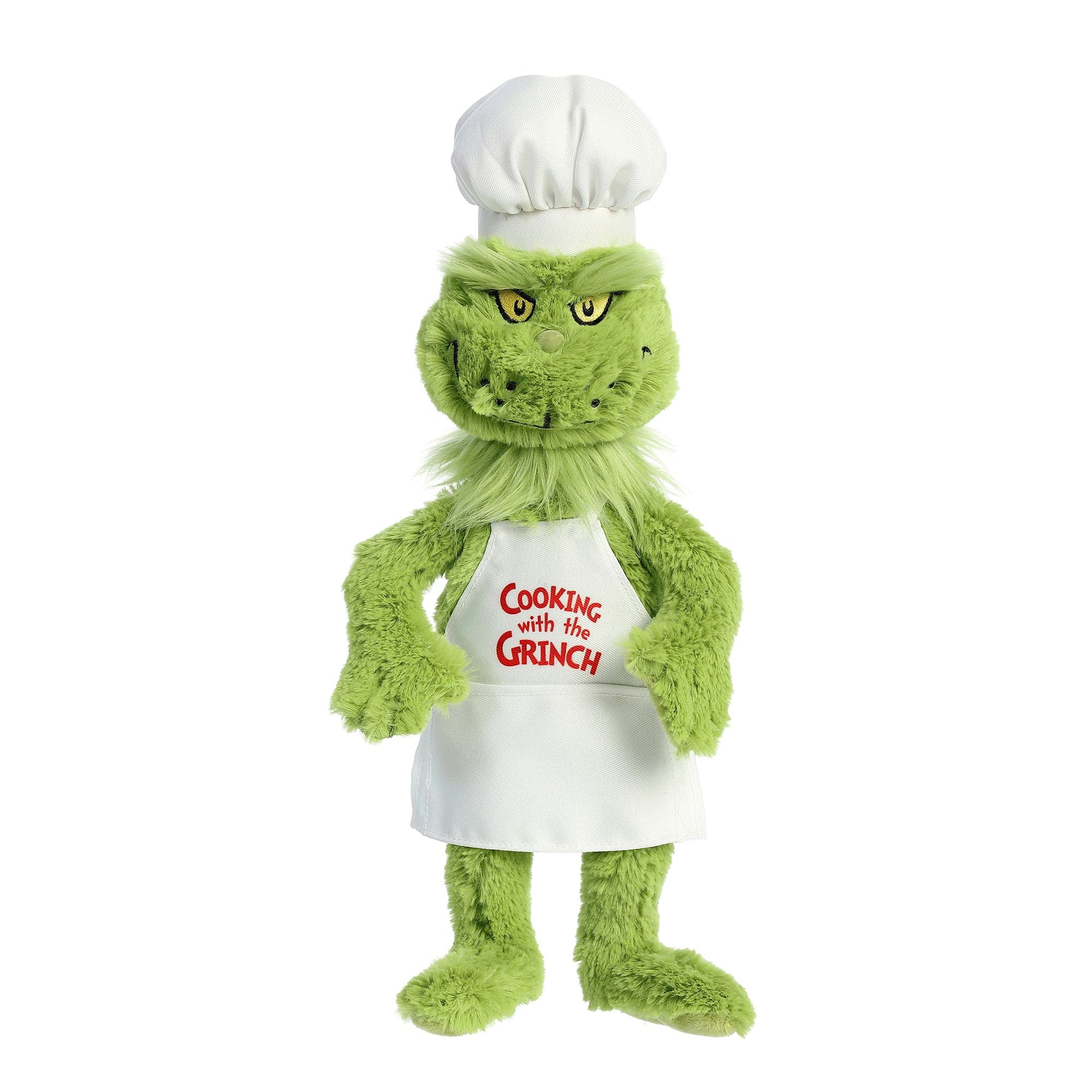 Soft, tactile material on Aurora Grinch plush suitable for all ages.