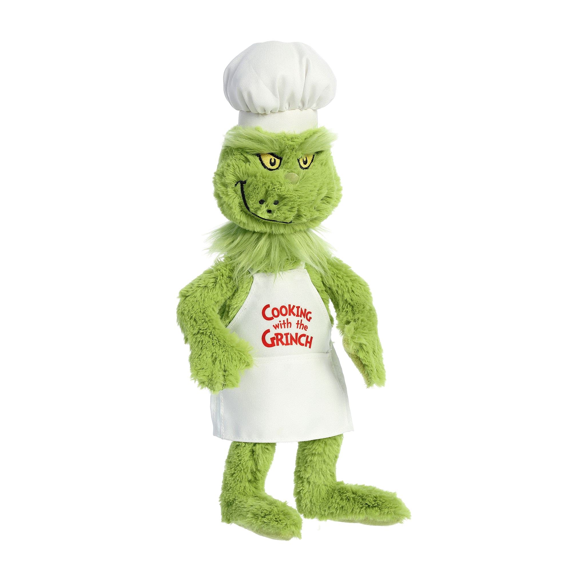 Gift-ready Aurora Grinch plush display, ideal for fans and collectors.
