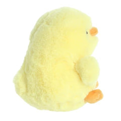 Aurora Chickadee Chick plush balancing on its behind, a charming desk buddy.