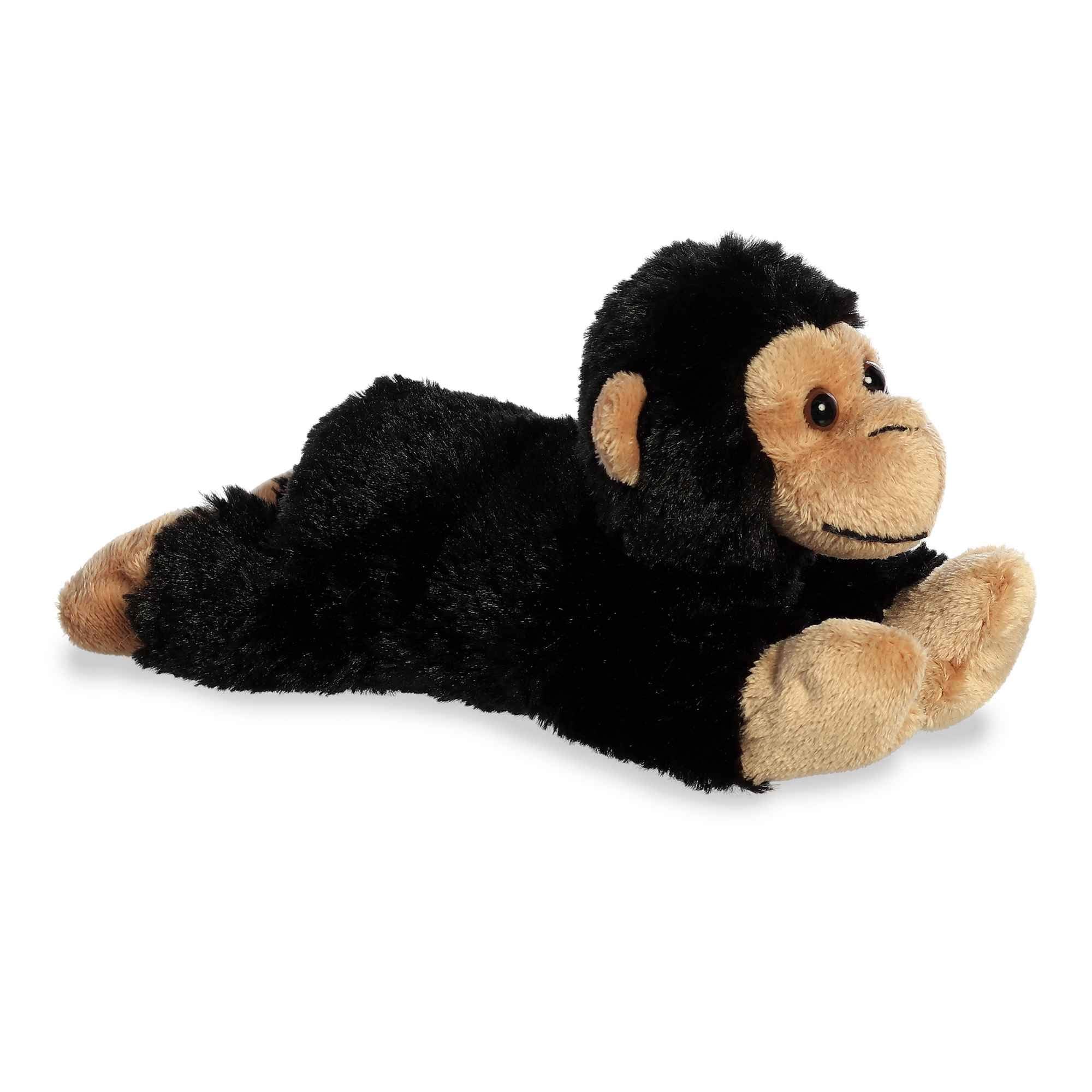 Aurora Cory Chimp Mini Flopsie front view shows approachable charm and compact size for small hands.
