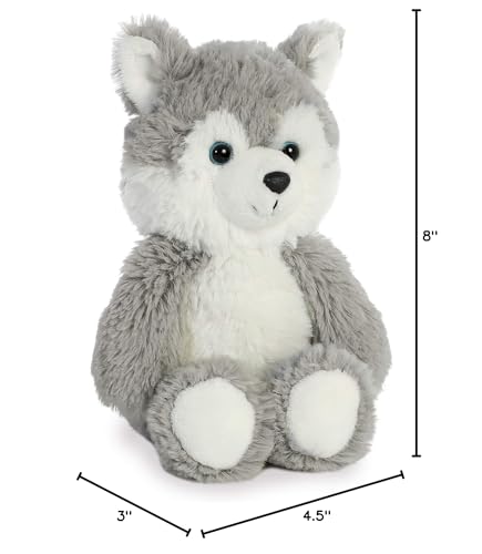 Aurora Cuddly Friends 8inch husky grey posed, compact desk buddy option.