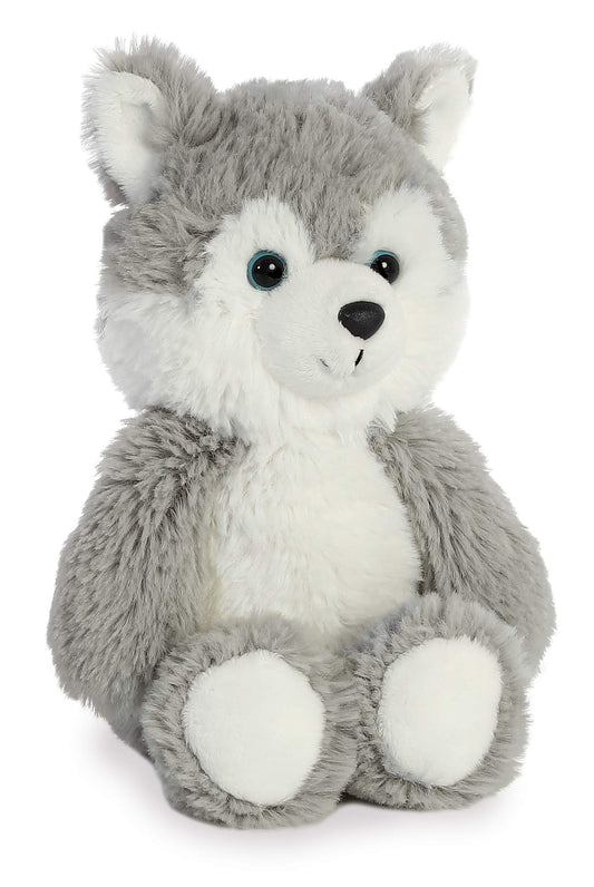 Aurora Cuddly Friends husky grey fur-detail, plush texture for cuddling.
