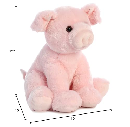 Aurora Cuddly Pig plush on a shelf adds cheerful decor.