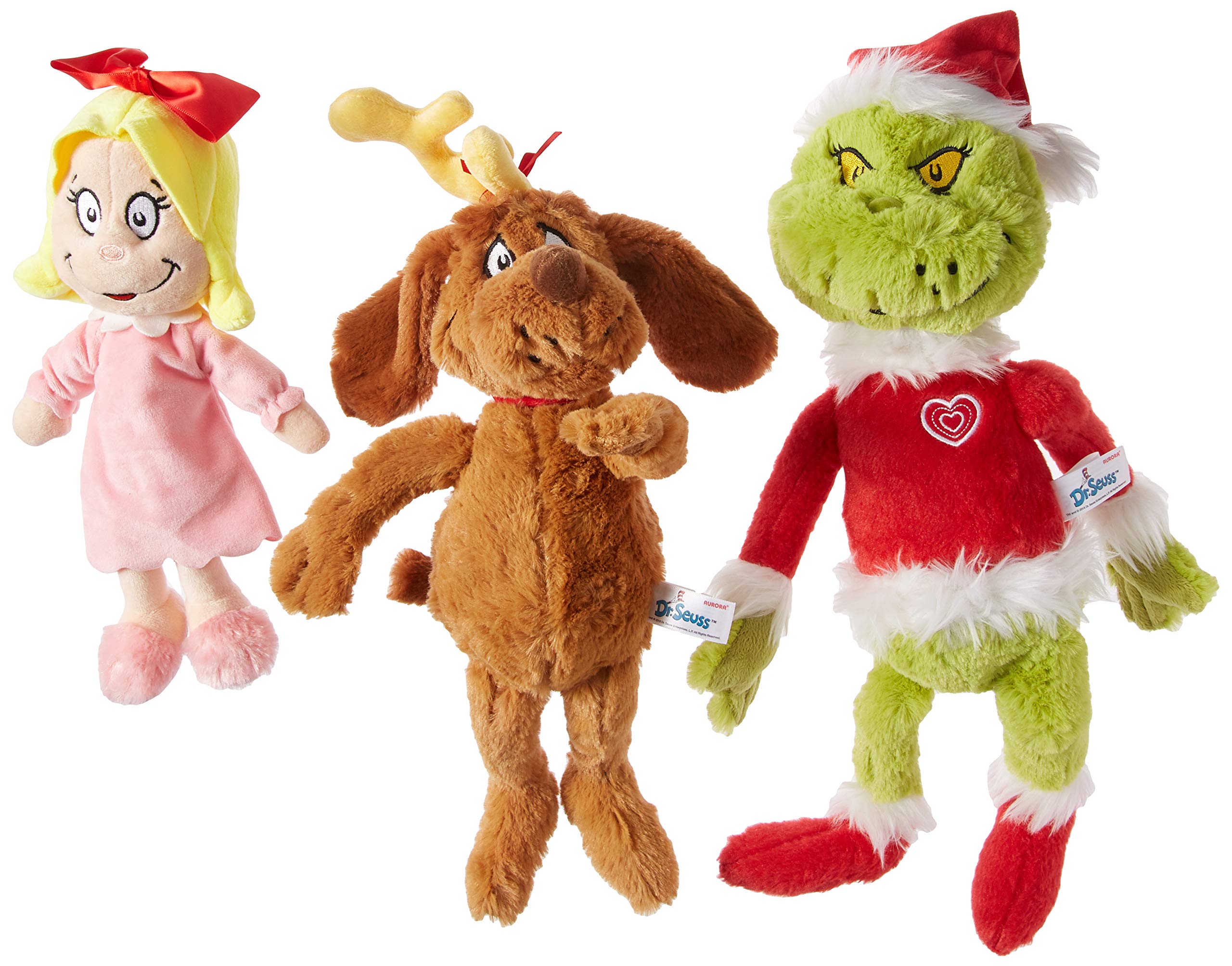 Aurora Cindy Lou Who 12-inch plush, soft fabric for cozy playtime and holiday décor.