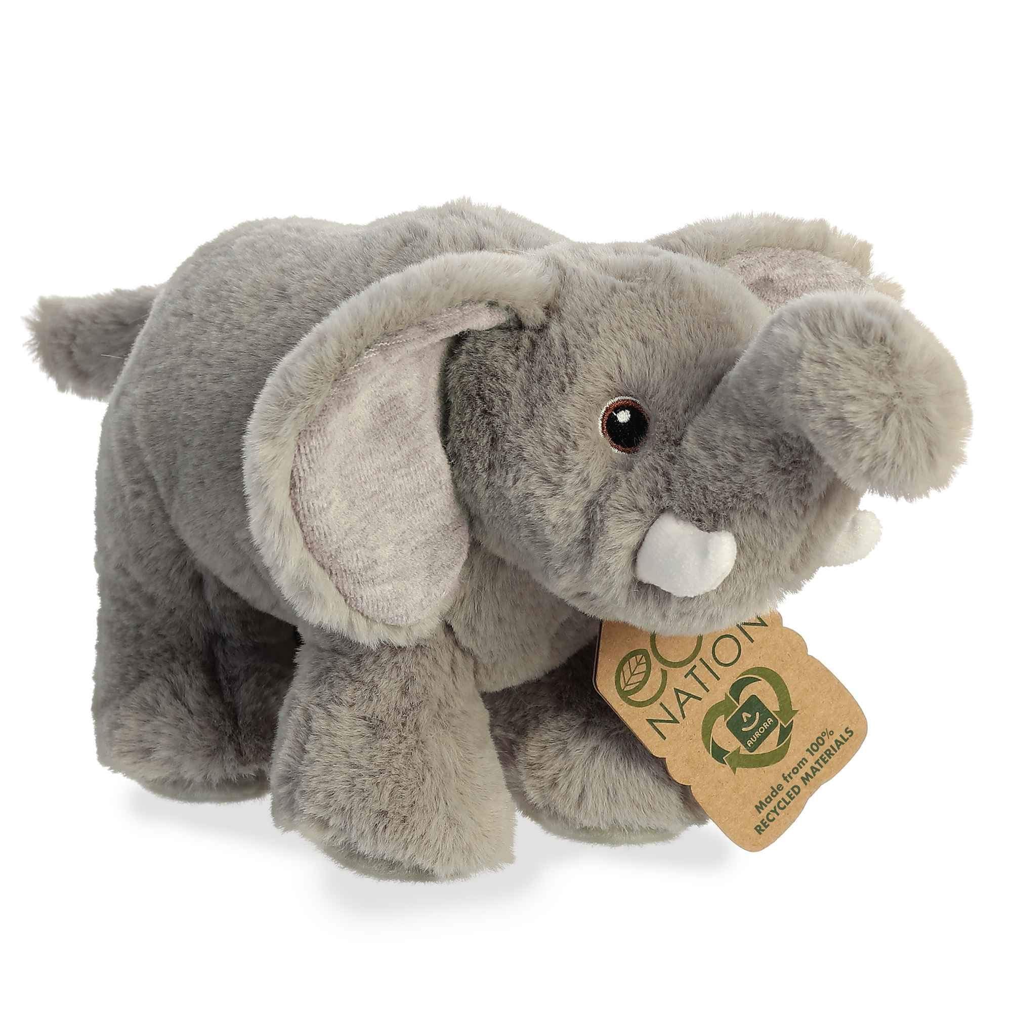 Aurora Eco Nation Elephant plush in soft grey for cozy bedtime cuddles