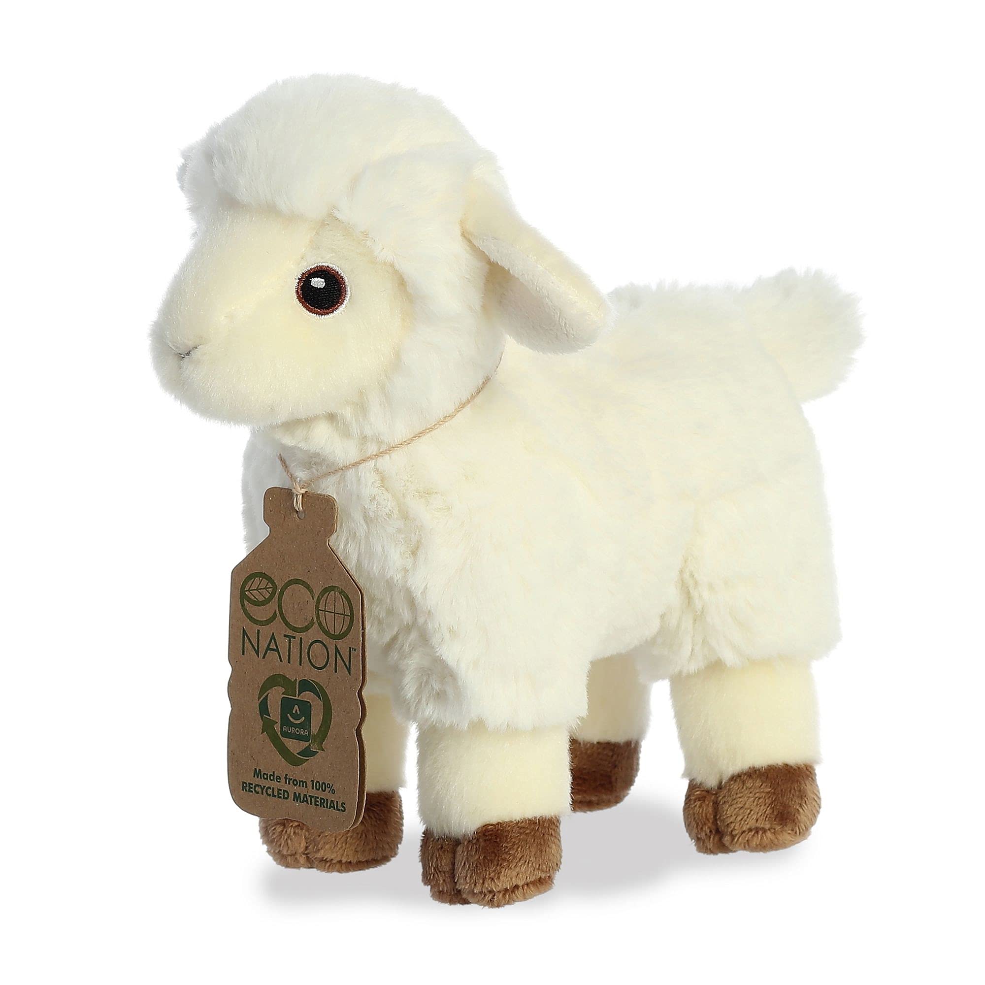 Aurora Eco Nation Lamb embroidered eyes add friendly character for storytelling.