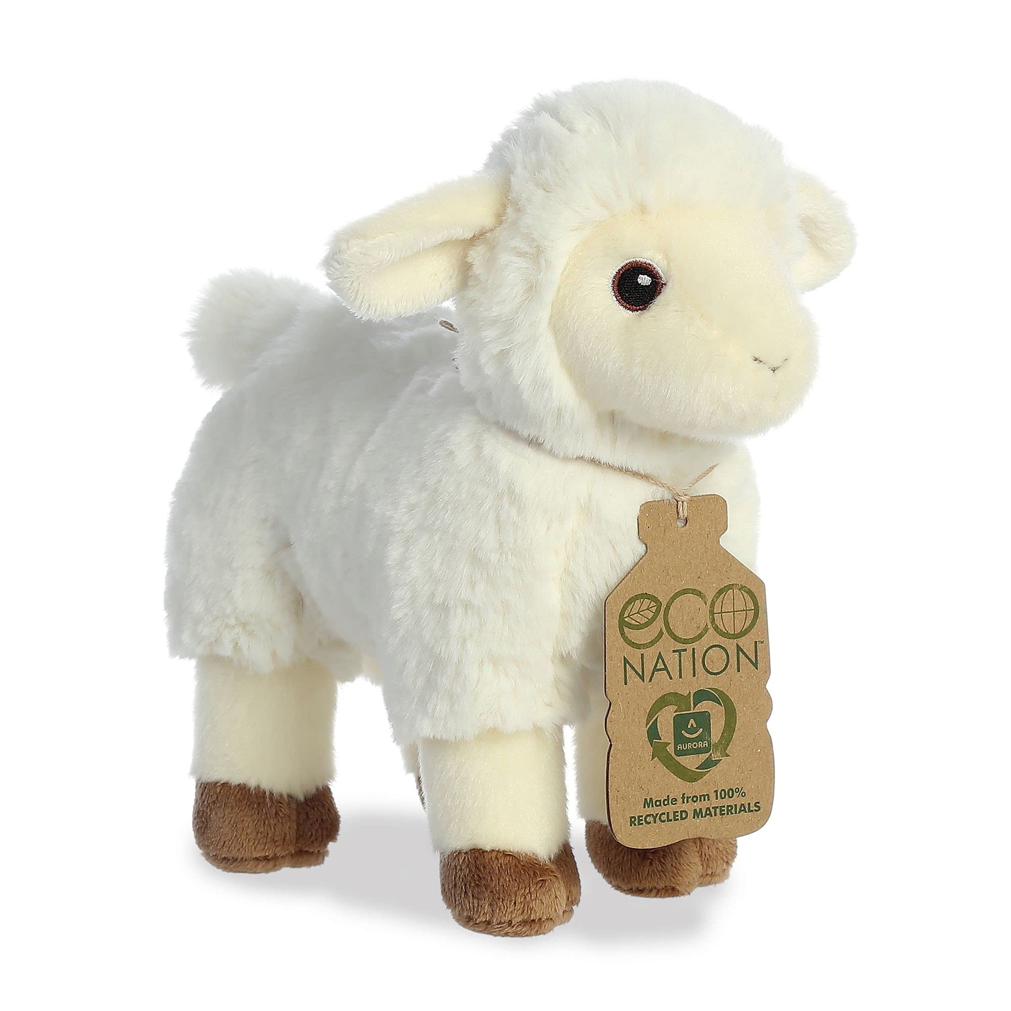 Aurora Eco Nation Lamb stuffed animal 8-inch soft cuddles from recycled materials.