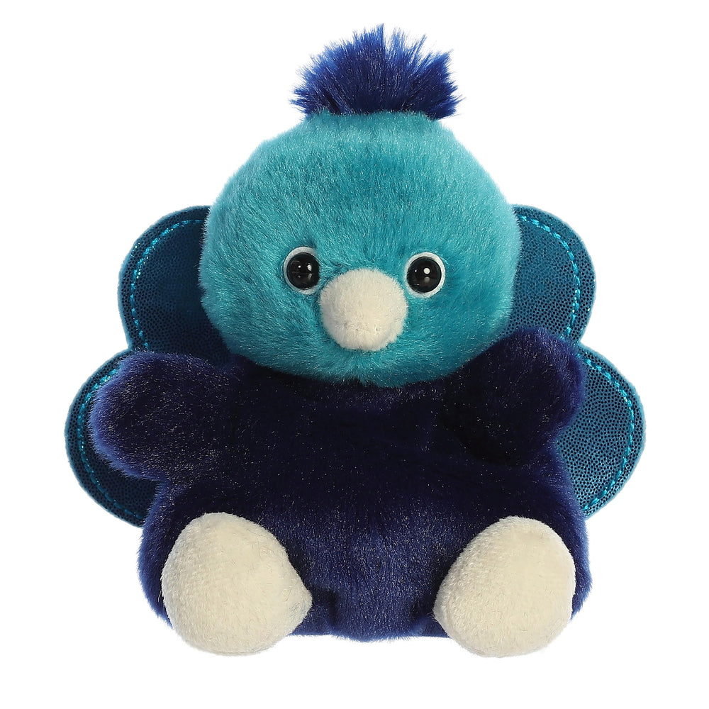 Aurora Elton Peacock plush closeup showing soft texture and bright blue color