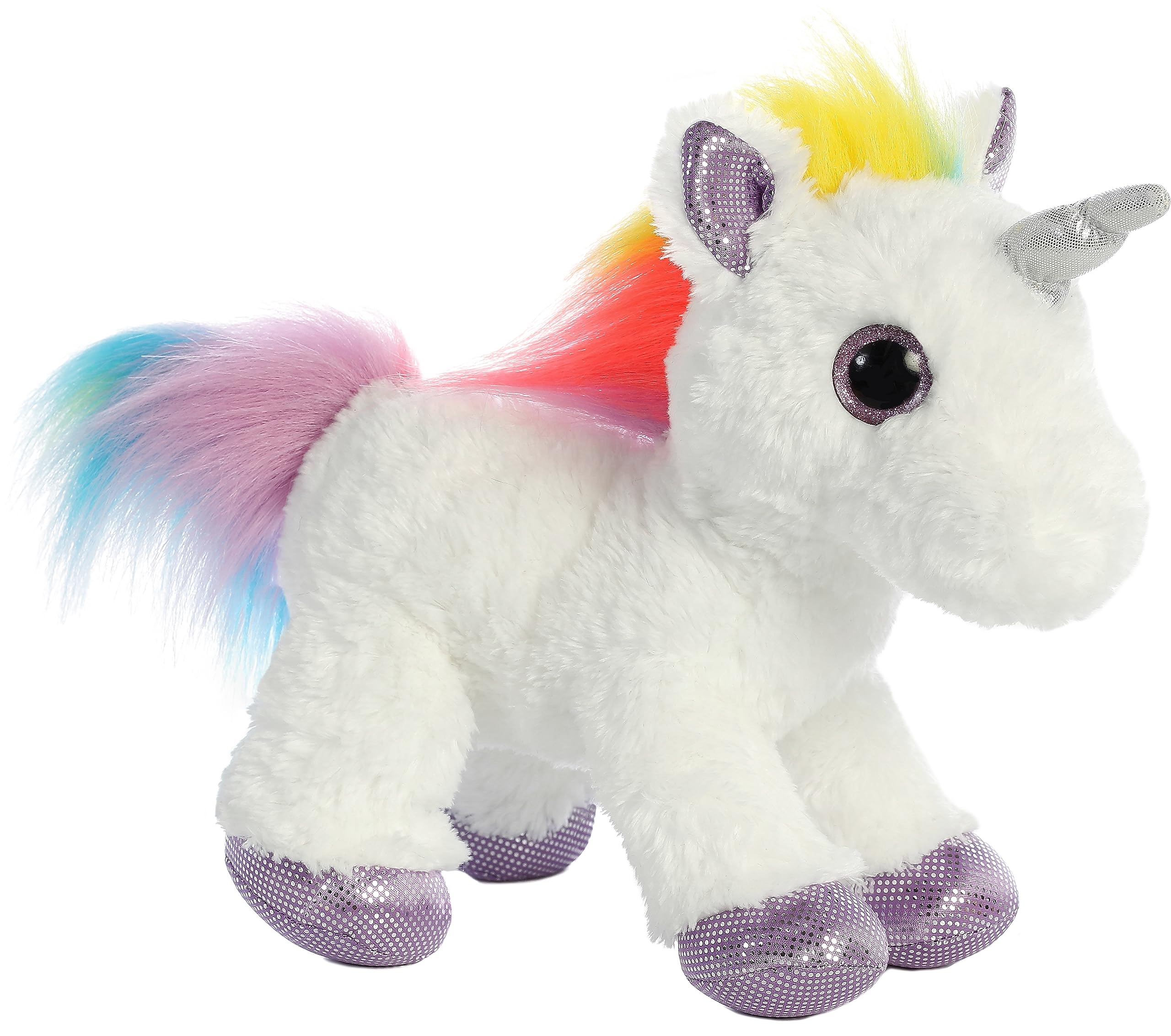 Aurora Rainbow Unicorn plush 12in, ultra-soft fabric for cozy hugs.